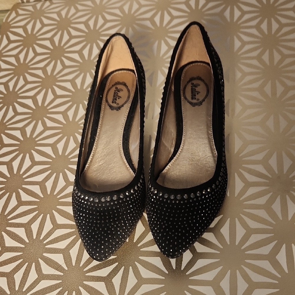 Italina Black Heeled Shoes with Studded Detailing
